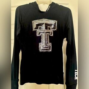 PressBox Texas Tech bling emblem light weight long sleeve with hoodie. Black